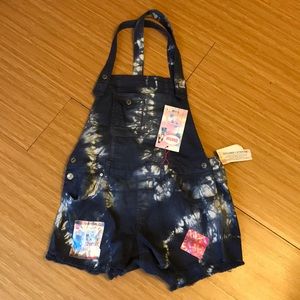 NWT Almost Famous juniors shortalls! Dark denim